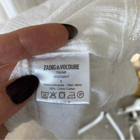 Zadig & voltaire white cotton drawstring peasant top size small - Picture 4 of 7